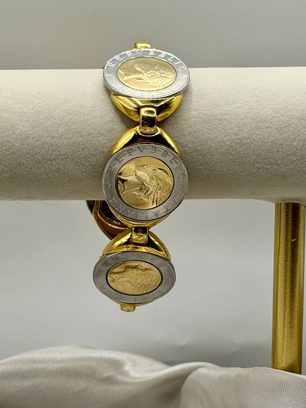 Milor Italy Gold Tone Bronze 500 Lire Coin Link Bracelet